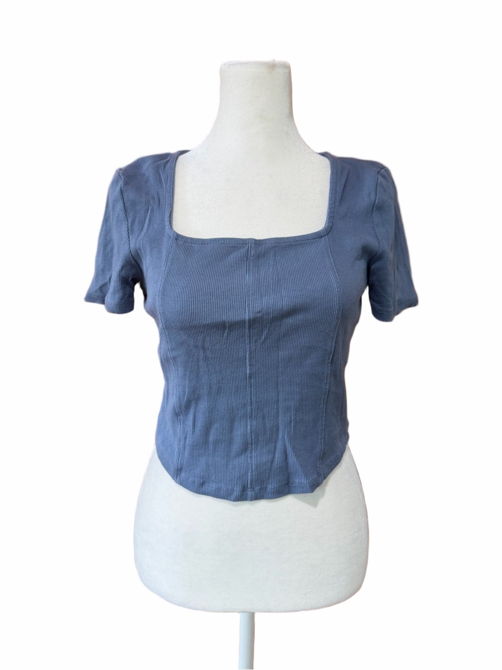 New Look 915 Square Neck Blue Short Sleeve Ribbed Top